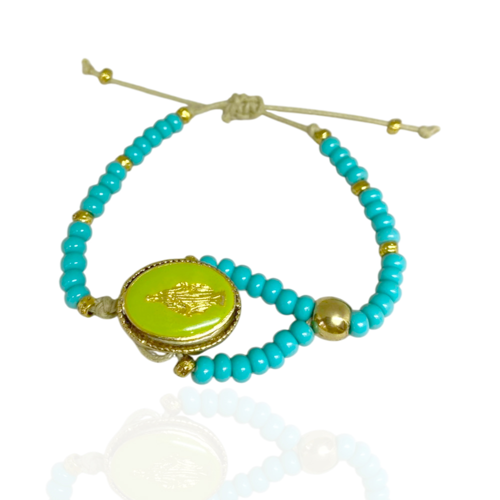 PULSEIRA TURQUESA C/ MEDALHA VERDE - Imagem 1