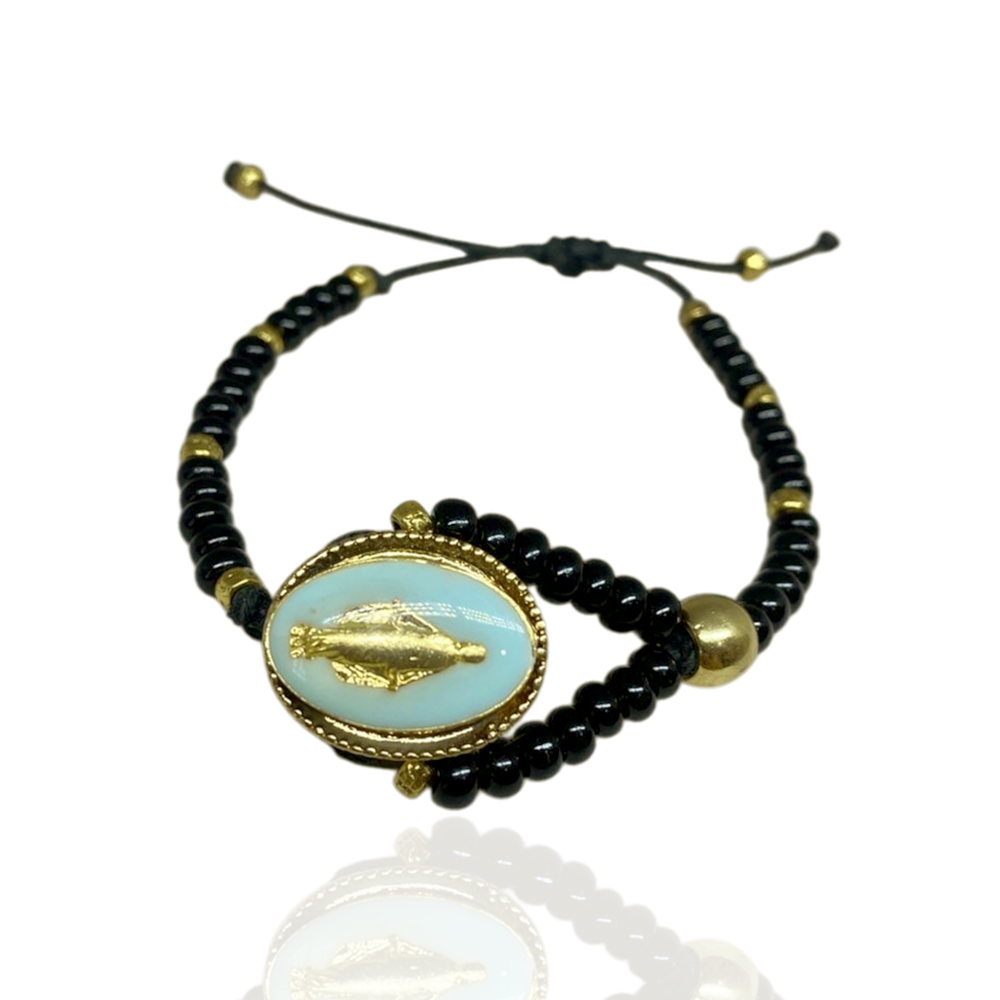 PULSEIRA PRETA C/ MEDALHA AZUL - Imagem 1
