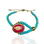 PULSEIRA TURQUESA C/ MEDALHA  ROSA