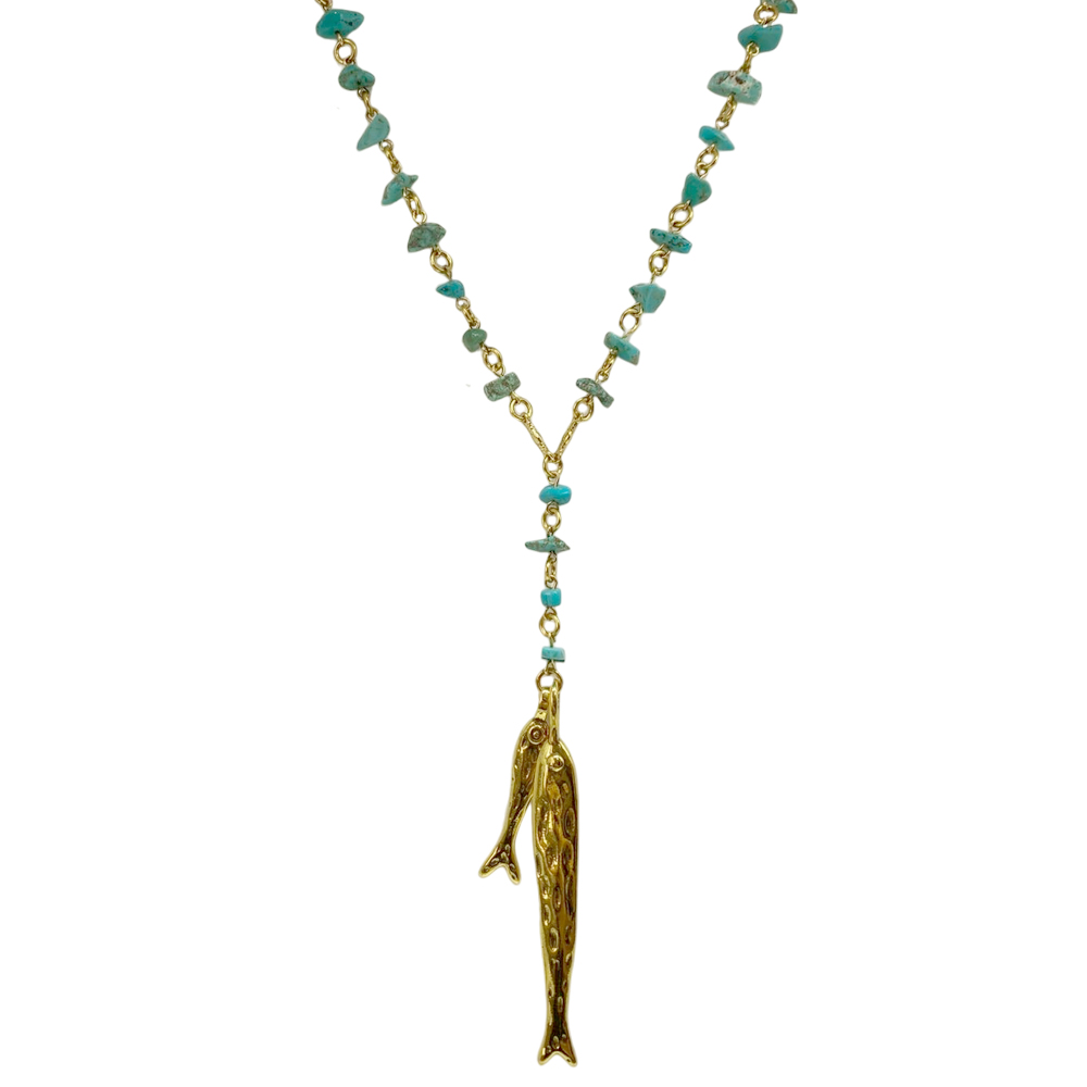 COLAR LONGO CASCALHO C/ PEIXES - Imagem 1