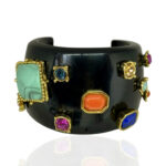 BRACELETE PRETO PEDRAS COLORIDAS