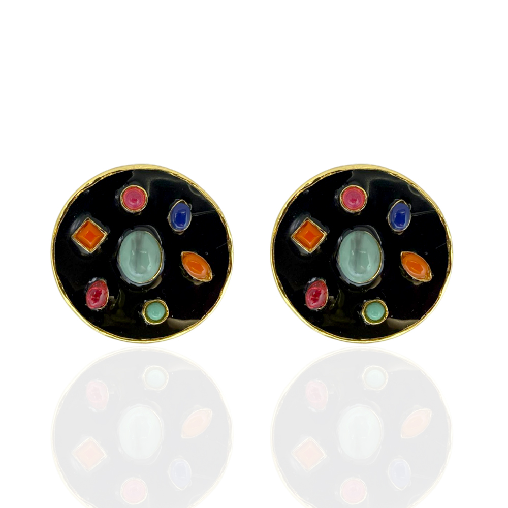 BRINCO PRETO PEDRAS COLORIDAS - Imagem 1