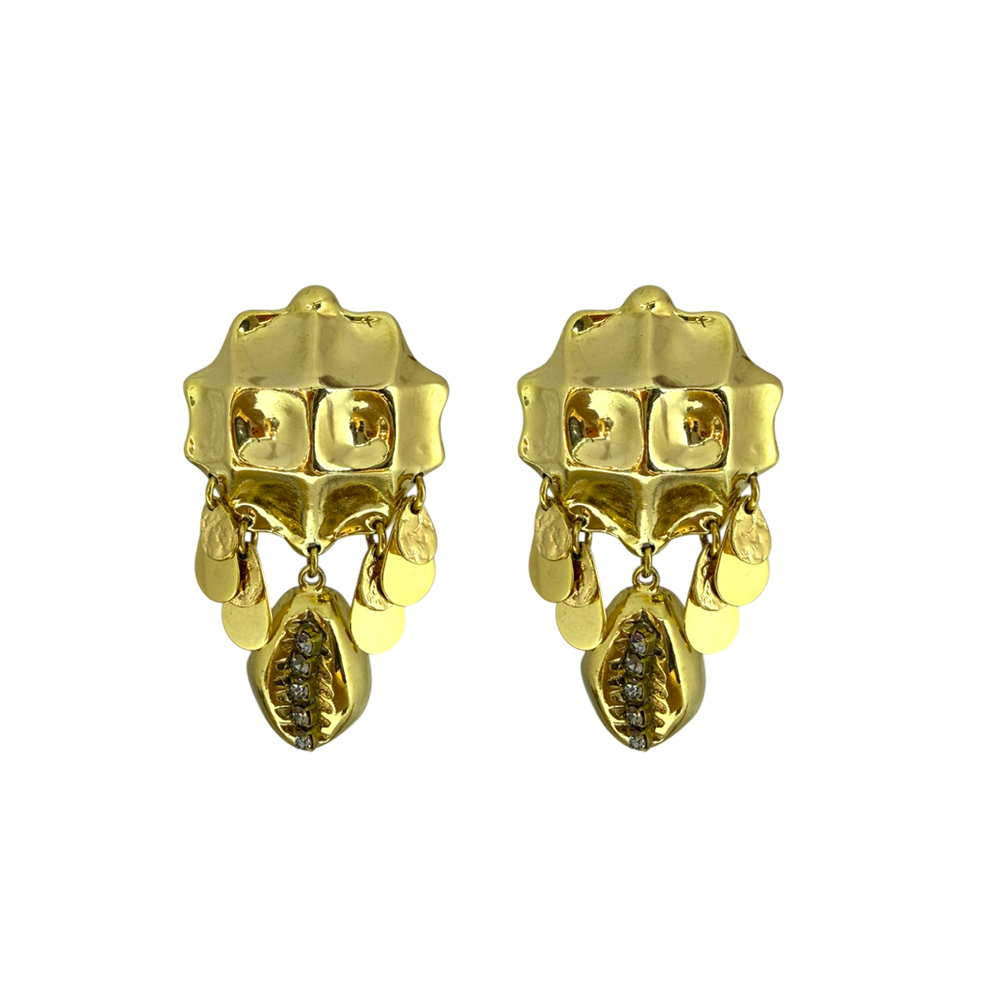 BRINCO DOURADO C/ BÚZIO FUMÊ - Imagem 1