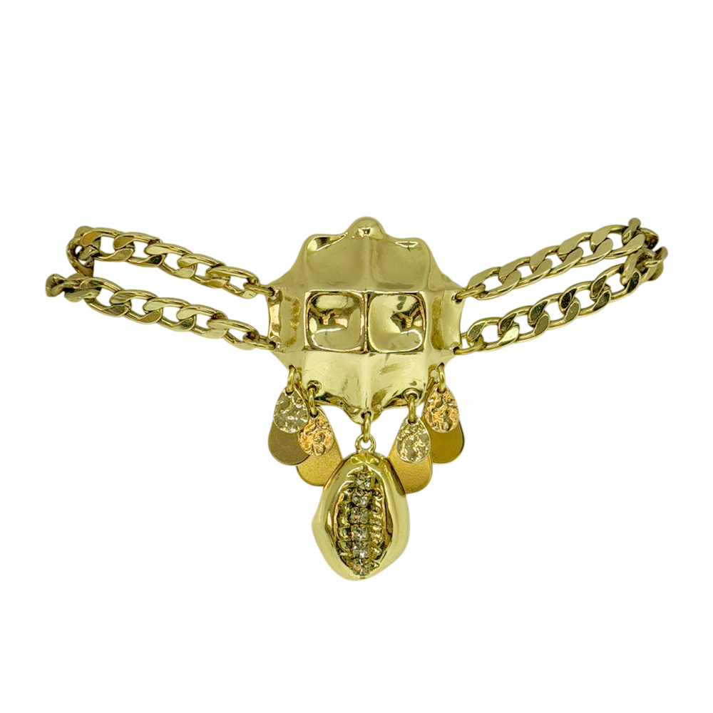 CHOKER DOURADA C/ BÚZIO FUMÊ - Imagem 1