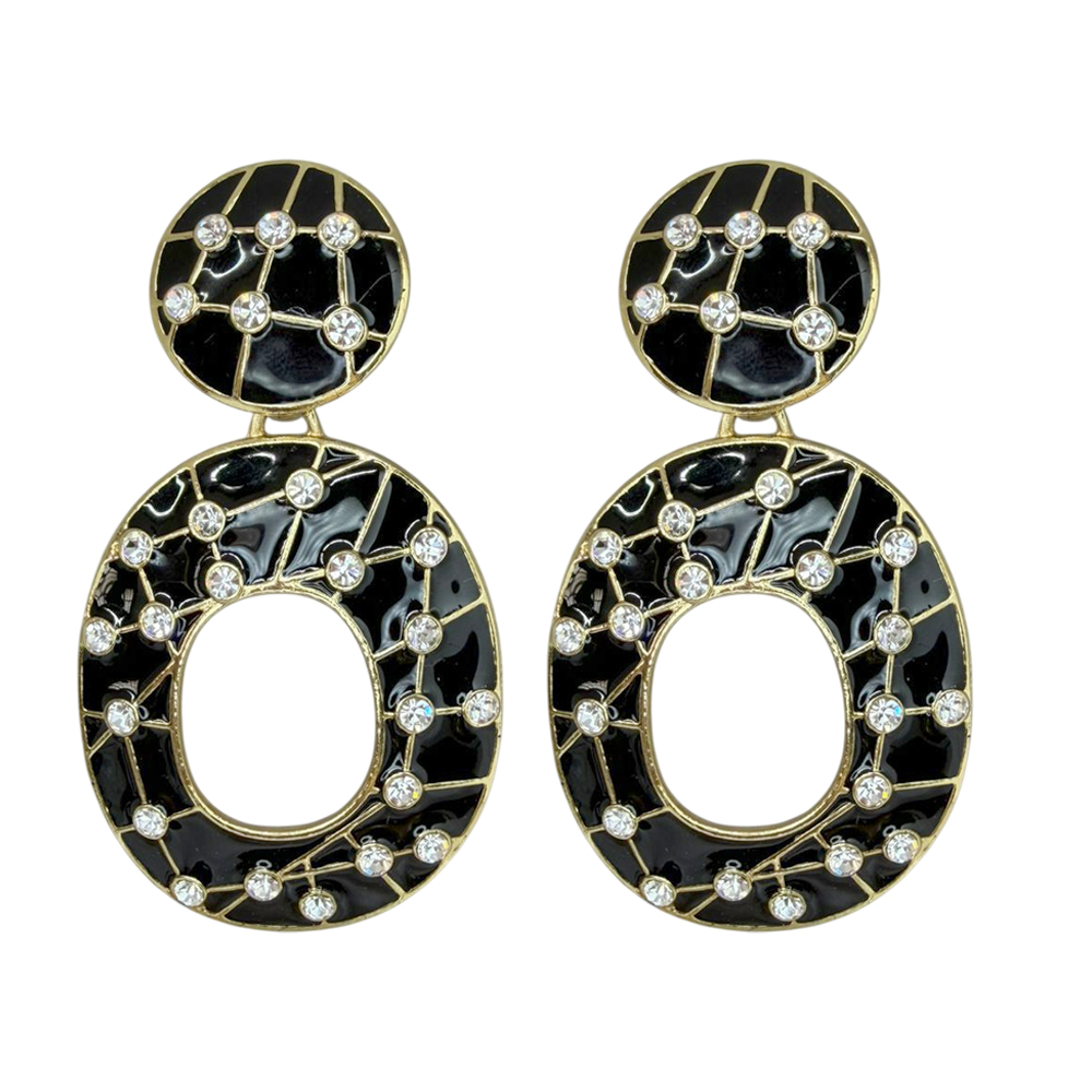BRINCO PRETO C/ STRASS CRISTAL - Imagem 1