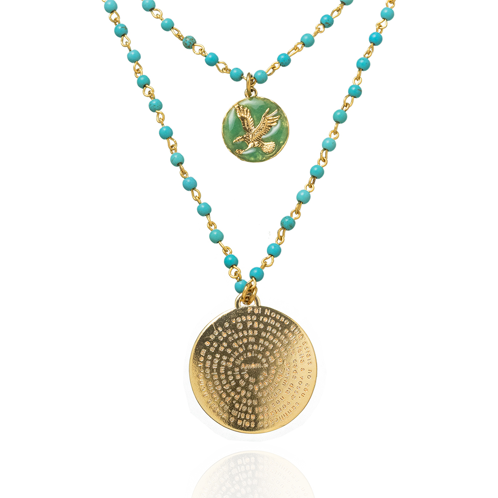 COLAR DUPLO TURQUESA MEDALHA PAI NOSSO - Imagem 2